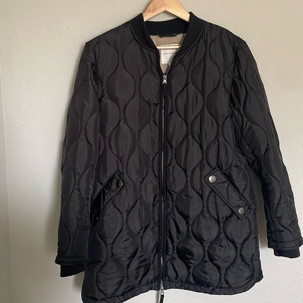 Avec Les Filles Heritage Quilted Longline Bomber Coat black size medium